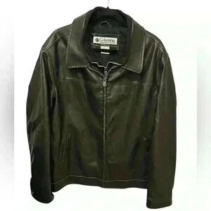 Columbia Distressed Vintage Vegan Faux Leather Lined BikerJacket Coat Mens XL